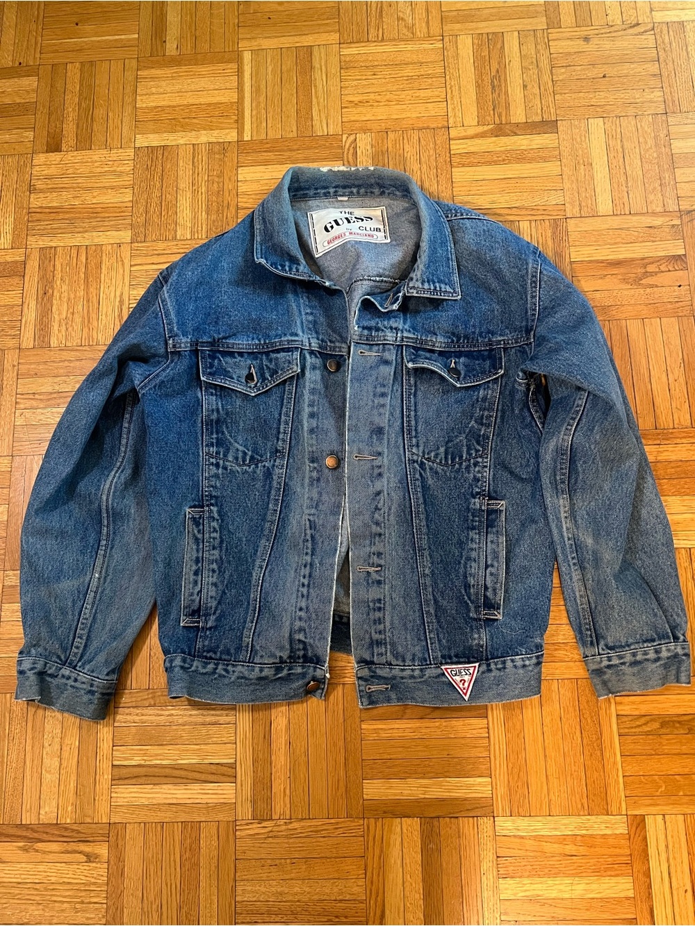 Vintage Guess by Marciano Men's Blue Denim Trucker Jacket no size looks large